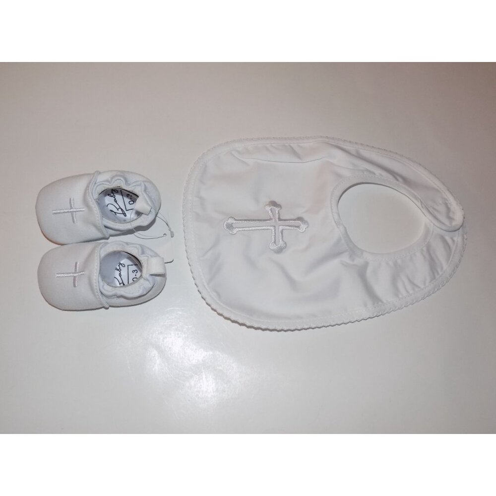 Children's Shoes and Bib (White) 0-3 Months Religious Cross - Picture 2 of 5
